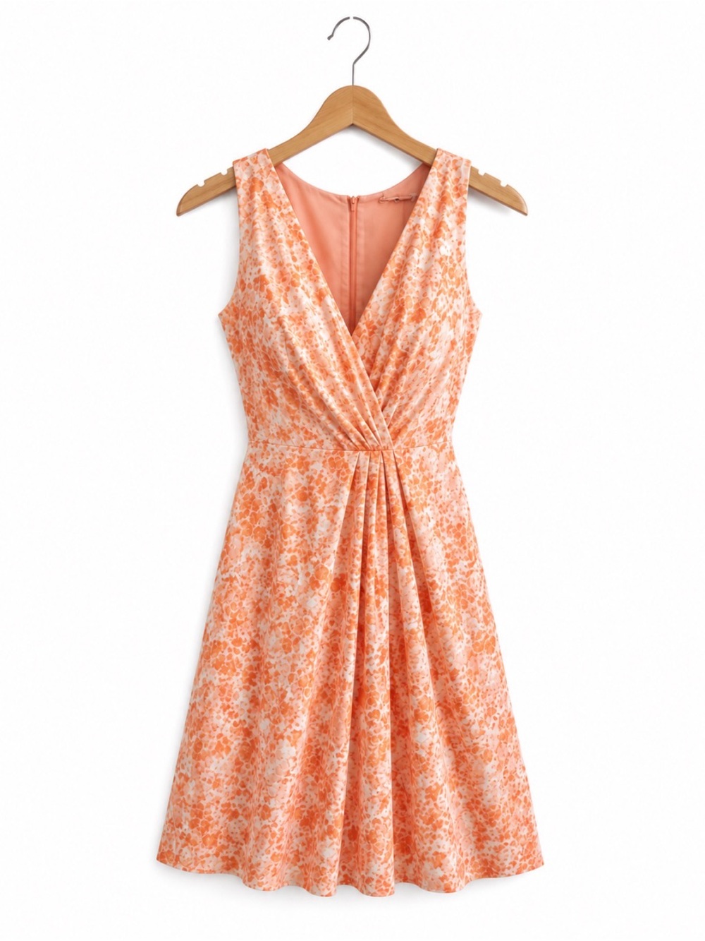 Talbots Coral-White Floral V-Neck Wrap Dress